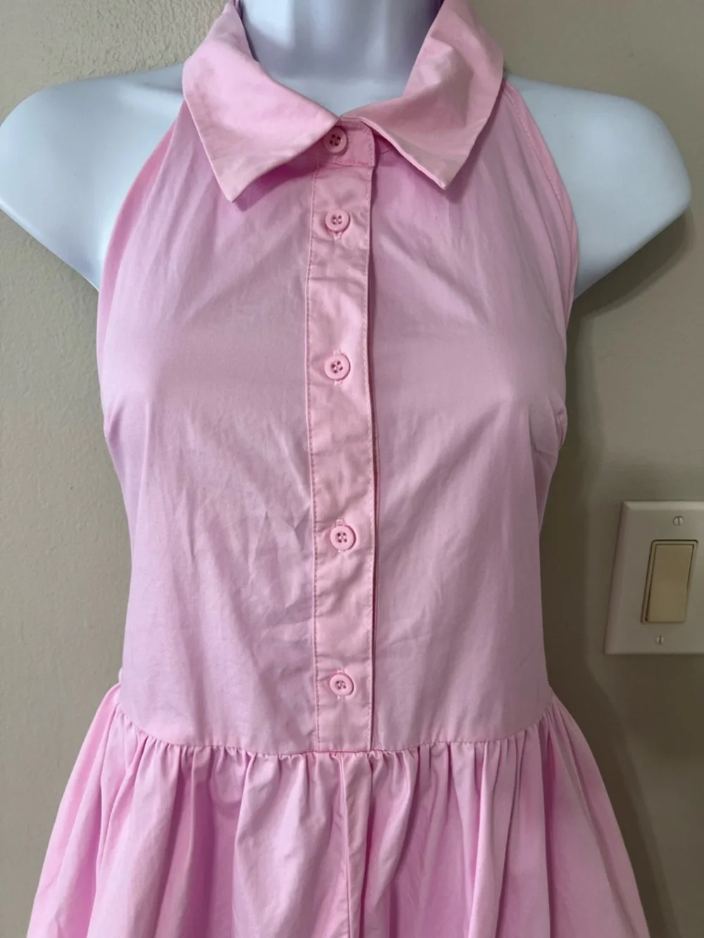 Hunter & Brown Pink Halter Fit Flare Dress Medium Cotton Open Back